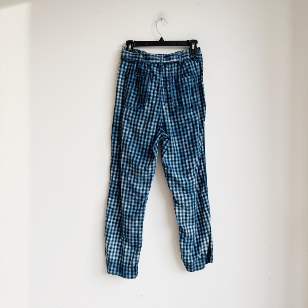 Anthro Maeve Avryl Bleached Gingham Pants Tie Waist Crop 0 - Picture 6 of 7